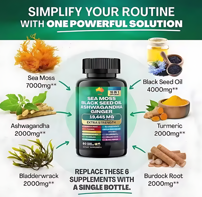 Happy Geo Inc - Sea Moss Supplement with black Seed Oil, Ashwagandha