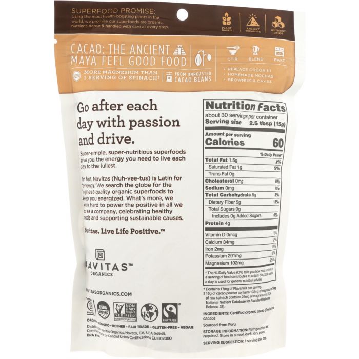 NAVITAS ORGANICS: Organic Cacao Powder, 16 oz